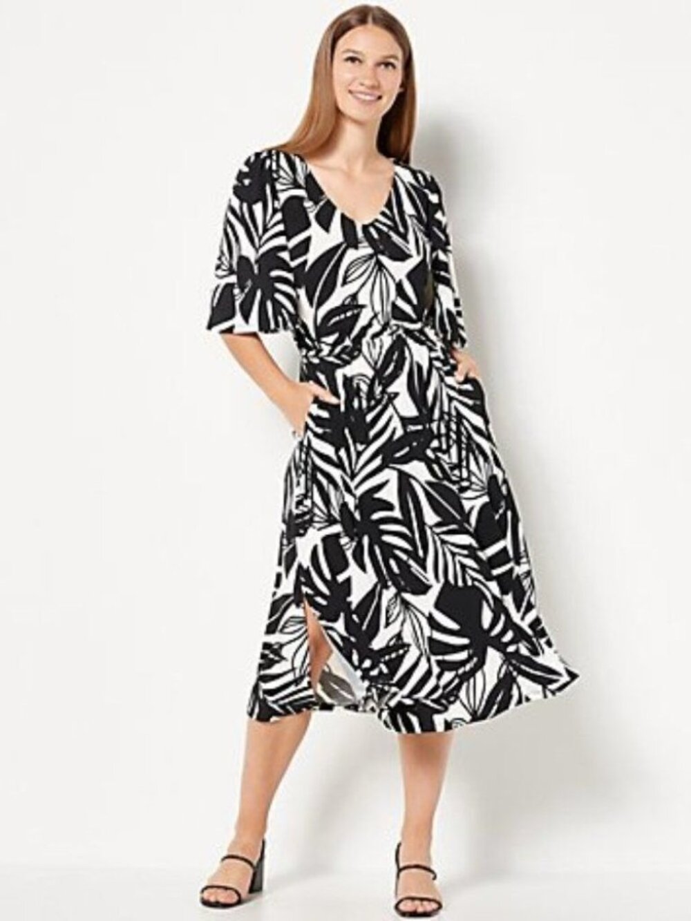 Girl With Curves Regular Knit Midi Dress with Flutter Sleeve